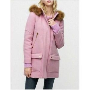 NEW J Crew Nello Gori Stadium Cloth Lilac Coat Fur Hood Size 6